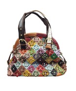 Large MultiColored Genuine Leather 3D Flower Stripe Purse Handbag Chaos ... - $56.08