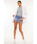 Kancan Medium Blue Distressed Raw Hem Denim Shorts - £31.17 GBP