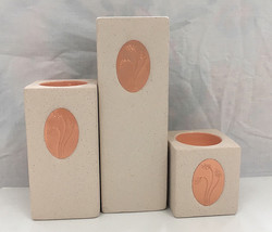 Partylite medallion tealight trio candle holder set sandstone wheat design cente - $19.75