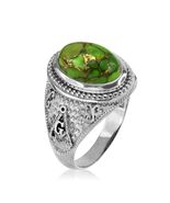 Sterling Silver Green Copper Turquoise Masonic Oval Gemstone Ring - $149.99