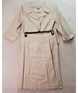 Miss Dorby 2 Piece Set Blazer &amp; Skirt Women Size 14 Tan Rayon Embroidere... - $31.35