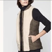 Athleta Responsible Down Tundra Jacket Vest M Olive Green Sherpa Zip Up ... - £46.66 GBP