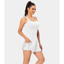 Halara Square Neck Side Pocket 2-Piece Mini Flare Dress Set White XL - £32.46 GBP