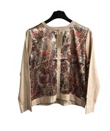 Sioni Cardigan Sweater Womens XL Winter White Paisley Floral Satin Print... - £29.53 GBP