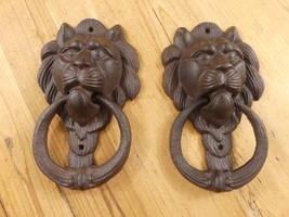 2 Cast Iron Antique Style Rustic LION HEAD Door Knocker Victorian Front ... - $33.99