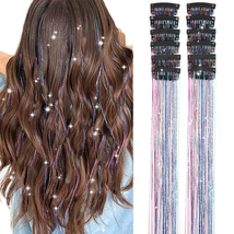 Hair Tinsel Pack of 12 Pcs Colorful Glitter Hair Accessories 20 Inch Cli... - $10.67