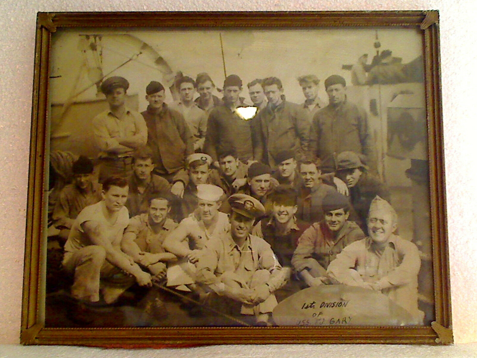 WWII USS T J Thomas J Gary DE-326 1st Div. Crew Frame Photo With Identif... - $15.00