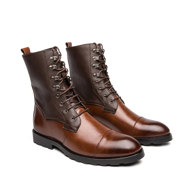 Retro Men Boots Autumn  High Top Chelsea Boots   Up Men Leather Ankle Boots Brow - £220.57 GBP