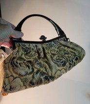 VTG Brown Beaded Evening Bag Floral Pattern with Metal Handle - £15.66 GBP