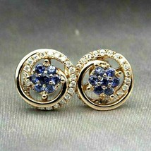 Halloween Special 1Ct Round Blue Sapphire Halo Earrings 14K Yellow Gold Finish - £121.03 GBP