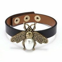 New Women’s Leather Bubble Bee Faux Pearl Bracelet - £7.86 GBP