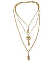 VINTAGE MULTI STRAND NECKLACE GOLD TONE CHAIN FAUX PEARL CUSTOME JEWELRY - $13.19