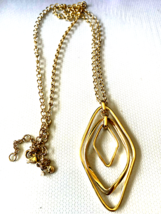 Ann Taylor loft Gold Tone Chain Necklace with Square Pendants - £15.59 GBP
