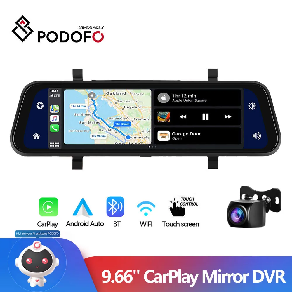 Podofo Mirror Camera for Car Touch Screen Video Recorder Rearview mirror Dash - £63.52 GBP+