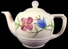 Vintage 1940&#39;s Shawnee Art Pottery Hand Painted Red And Blue Flower Teapot - $44.99