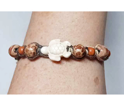 Turtle and Wood Beads Hemp Bracelet  handmade jewelry  Kids Girls  - $9.99