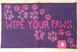 Kitchen Rug "Wipe Your Paws" Floor Mat Microfiber Black Red Pawprints 17x28
