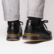 calfskin and genuine caiman crocodile fashion sneaker Roma Black image 8