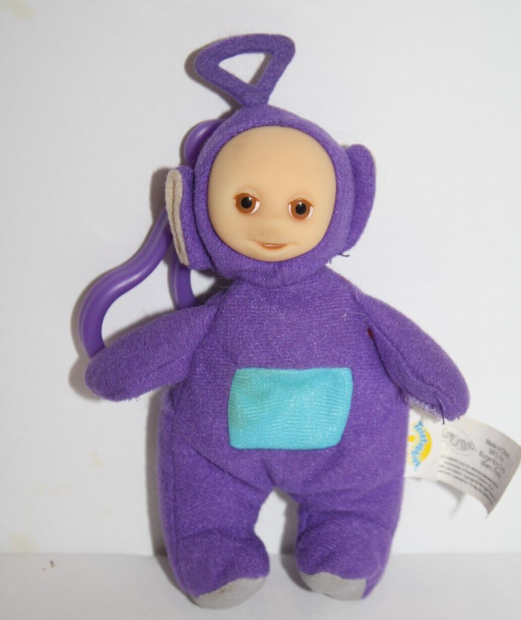 Teletubbies Tinky Winky Purple Plush Clip Soft Toy 5" Finger Puppet Beanbag 1999 - $8.80