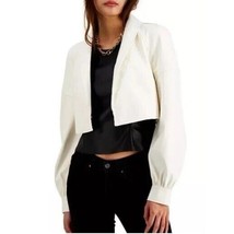 INC Womens M Washed White Faux Leather Collared Cropped Blazer Jacket NW... - $19.59