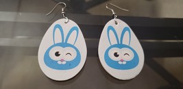 Faux Leather Dangle Earrings (new) BLUE BUNNY #2 - £4.44 GBP