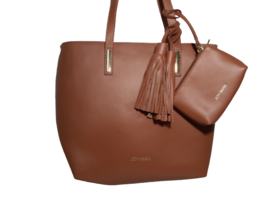 Joy&amp;Iman Brown Leather Tote Bag w/ Removable Insert/Organizer &amp; Coin Purse - £19.06 GBP