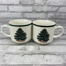Totally Today White Green Christmas Tree Mug Cup Vintage Ceramic Set of 2 - £15.87 GBP