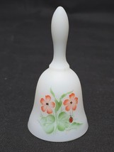 Vintage WESTMORELAND 4.5&quot; Frosted Glass Bell - RED PANSIES - Hand Painte... - $8.89