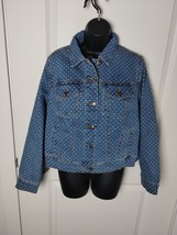 Woman Within Button Up Jacket Womens Size 12W Blue White Polka Dot Denim... - £7.86 GBP