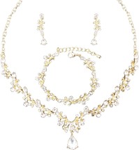 3Pcs Austrian Crystal Jewelry Set for Women Necklace Dangle Earrings Link Bracel - £31.15 GBP