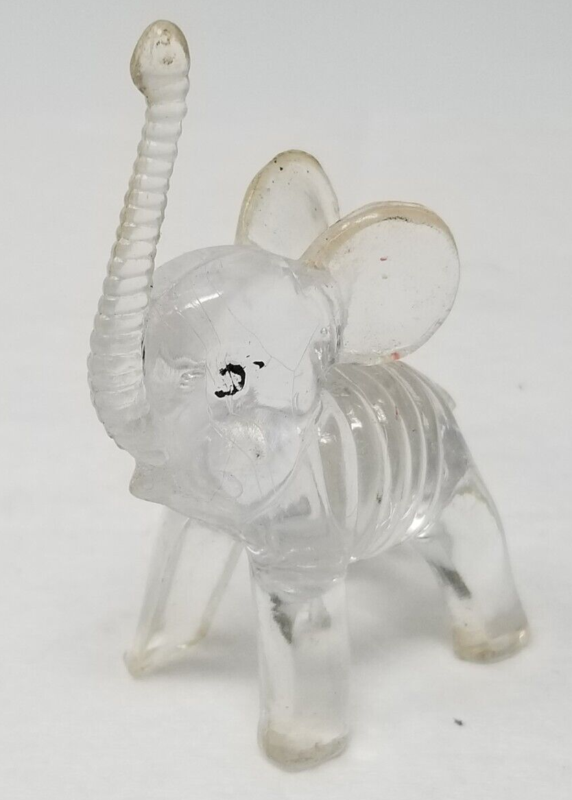 Primary image for Elephant Figurine Clear Trunk Up Hong Kong Plastic Small 1970s Vintage