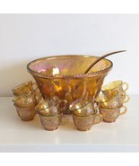 Carnival Glass Punch Bowl Set, Marigold, Indiana, Grape &amp; Leaf, Harvest,... - £45.78 GBP