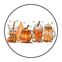 30 FALL DRINKS ENVELOPE SEALS LABELS STICKERS 1.5&quot; ROUND AUTUMN LATTE CO... - $7.49