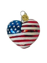 Christopher Radko Christmas Ornament Glass Vtg Figurine American Flag Heart RARE - £31.50 GBP