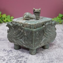 Chinese Vintage Carved Jade Footed Foo Dog Ding Censer Burner with Lid - 6&quot; Long - £166.59 GBP