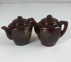 Vintage 1960s Redware Floral Teapot Mini Salt &amp; Pepper Shakers Japan - $11.63