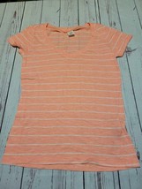 Zine Small S orange striped v neck short sleeve shirt - £5.58 GBP