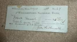 Vintage 1889 Williamstown National Bank Check Mass - $18.81