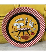 Mcm Tin Metal Picnic Plate Platter Plaid Checkered Grilling Summer Bbq  - $39.59