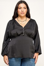 Women&#39;s Plus Size Black Satin Animal Babydoll Blouse (1XL) - £33.10 GBP