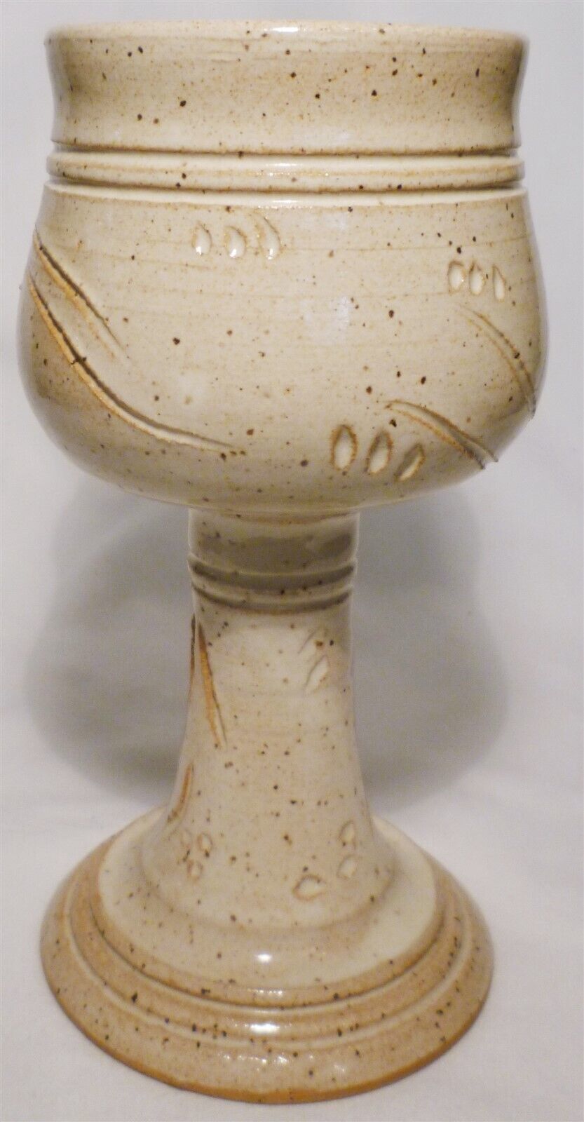 STUDIO ART POTTERY PEDESTAL STEMMED GOBLET CANDLE HOLDER BEIGE O&#39;NEILL S... - $24.00
