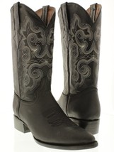 Mens Black Cowboy Boots Solid Classic Leather J Toe Botas Vaquero Size 12.5 - $107.90