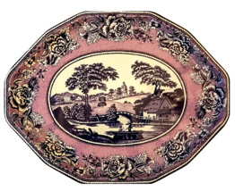 LG Daher Decorated Ware Purple Blue 11101 Metal Serving Tray England Countryside - £39.16 GBP