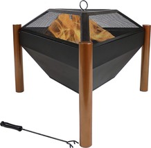 Sunnydaze Triangle Fire Pit: Outdoor Wood Burning Burn Pit With Copper F... - £175.28 GBP