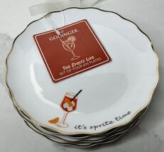 Godinger Appetizer Plates 6in White Gold Rim Ceramic Set of 4 IT'S SPRIT... - $27.67