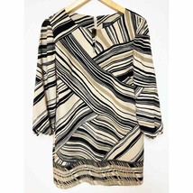 Tahari ASL Womens Stripe Shift Dress Tan Black Geometric 6 - $37.62