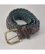 Men&#39;s braided Dark Brown Leather Belt casual with gold tone buckle large - $18.51