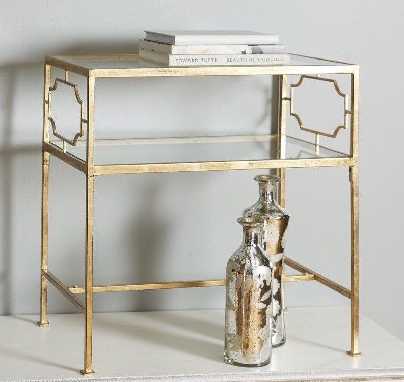 HORCHOW GOLD LEAF Regency HEAVY  IRON ACCENT END TABLE 2 GLASS SHELVES Genell  - $402.60