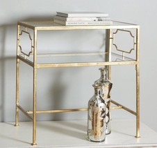HORCHOW GOLD LEAF Regency HEAVY  IRON ACCENT END TABLE 2 GLASS SHELVES G... - £321.82 GBP