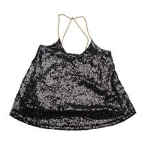 Michel Shirt Womens S Black Sleeveless Sequin Shimmer Chain Tank Top - £20.40 GBP